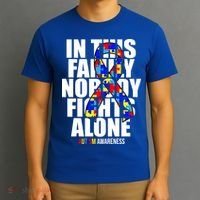 Autism Awareness In This Family Nobody Fights Alone Ribbon T-Shirt thumb 3