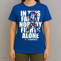 Autism Awareness In This Family Nobody Fights Alone Ribbon T-Shirt thumb 4