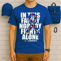 Autism Awareness In This Family Nobody Fights Alone Ribbon T-Shirt thumb 6