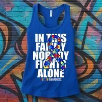 Autism Awareness In This Family Nobody Fights Alone Ribbon Women's Tank Top thumb 3