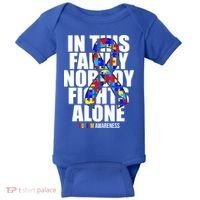 Autism Awareness In This Family Nobody Fights Alone Ribbon Baby Bodysuit thumb 0