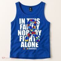 Autism Awareness In This Family Nobody Fights Alone Ribbon Tank Top thumb 2