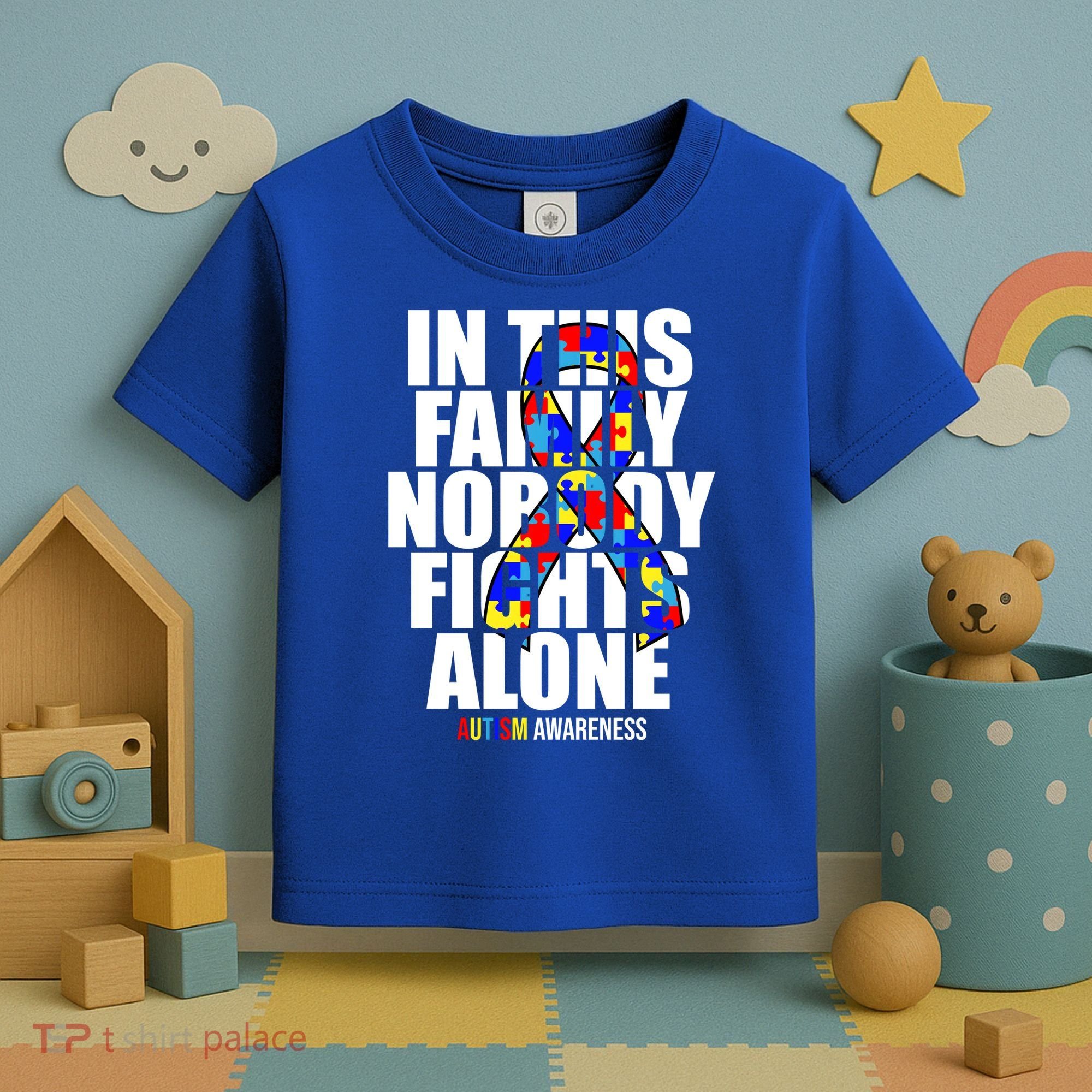 Autism Awareness In This Family Nobody Fights Alone Ribbon Toddler T-Shirt