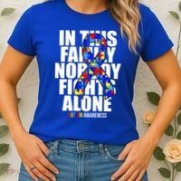 Autism Awareness In This Family Nobody Fights Alone Ribbon Women's T-Shirt thumb 2