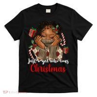 African American Just A Girl Who Loves Christmas Black T-Shirt thumb 0