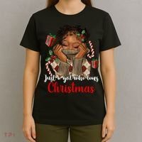 African American Just A Girl Who Loves Christmas Black T-Shirt thumb 4