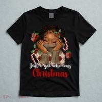 African American Just A Girl Who Loves Christmas Black T-Shirt thumb 5