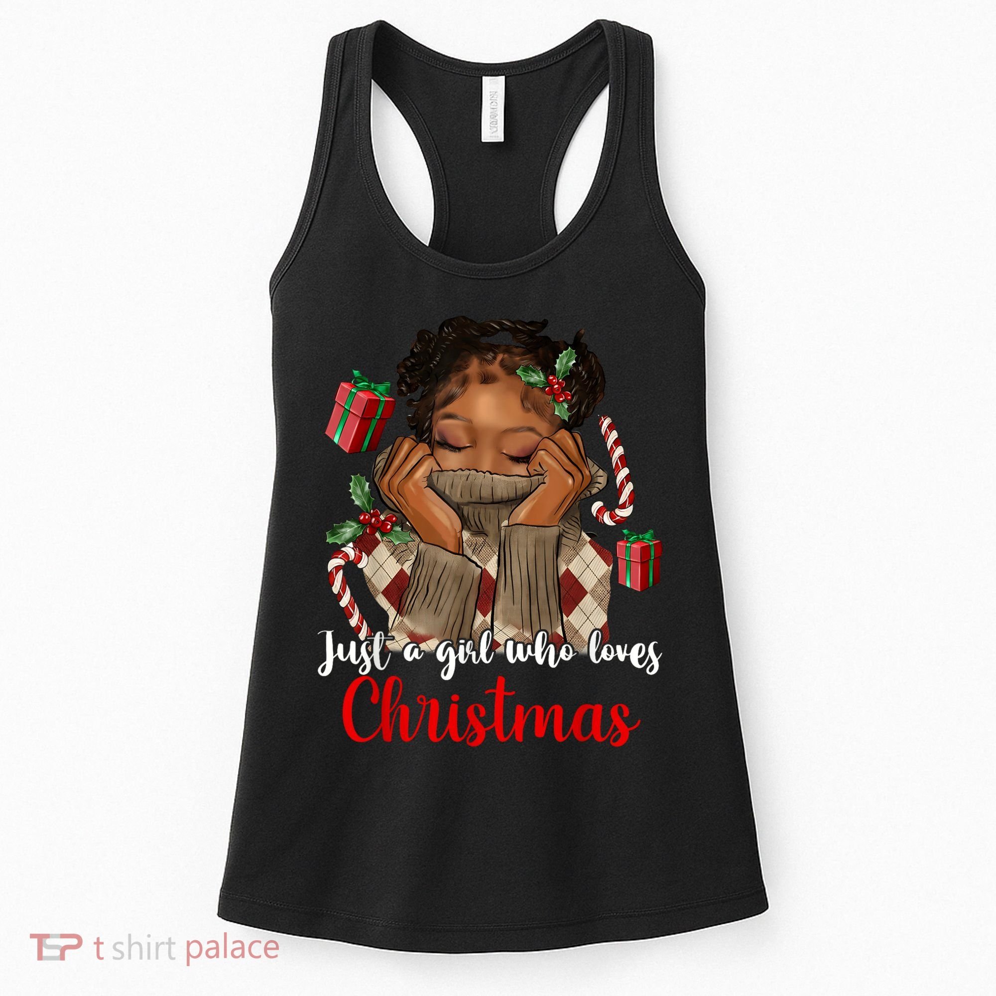 African American Just A Girl Who Loves Christmas Black Women's Tank Top