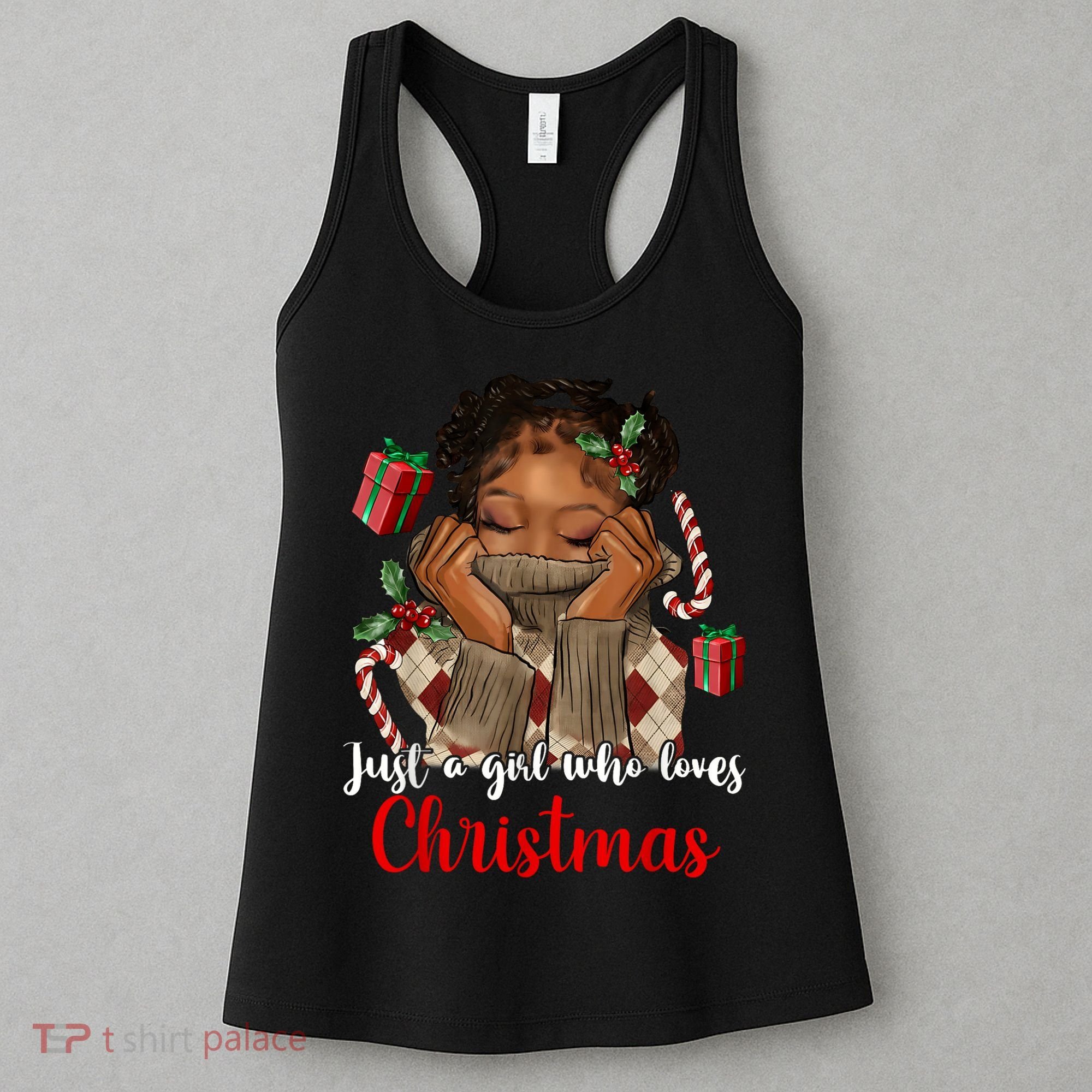 African American Just A Girl Who Loves Christmas Black Women's Tank Top