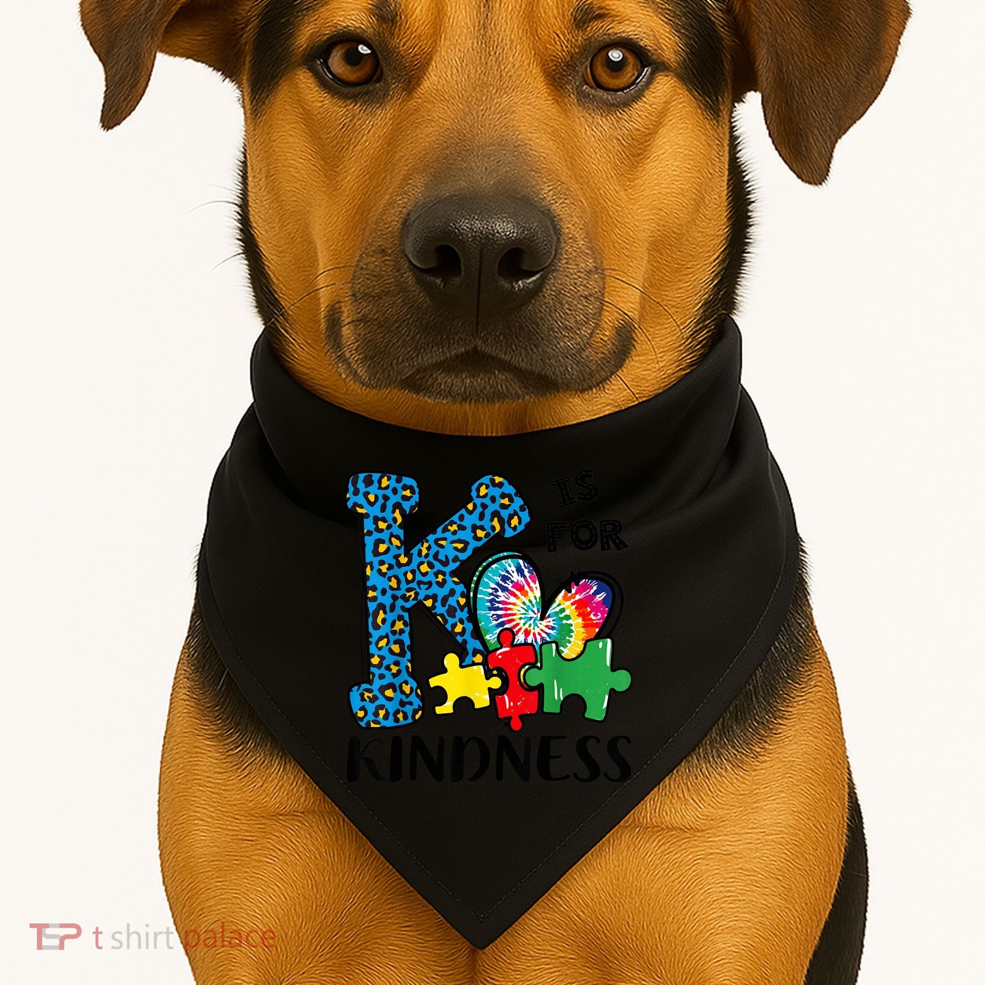 Autism Awareness K Is For Kindness Puzzle Piece Be Kind USA-Made Doggie Bandana
