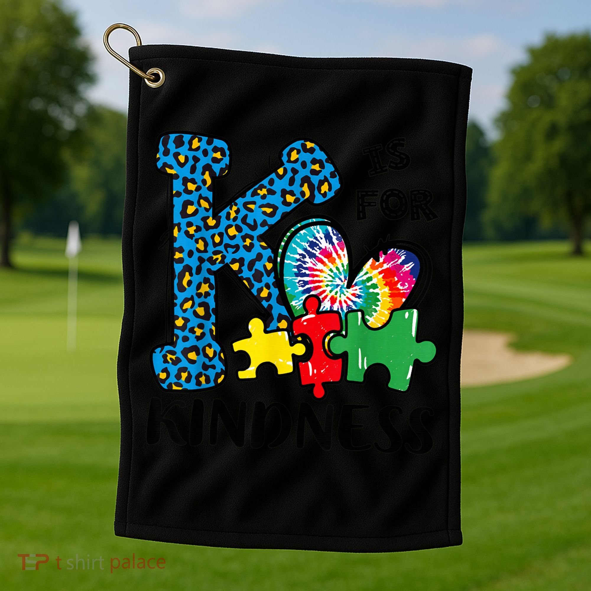 Autism Awareness K Is For Kindness Puzzle Piece Be Kind Golf Towel