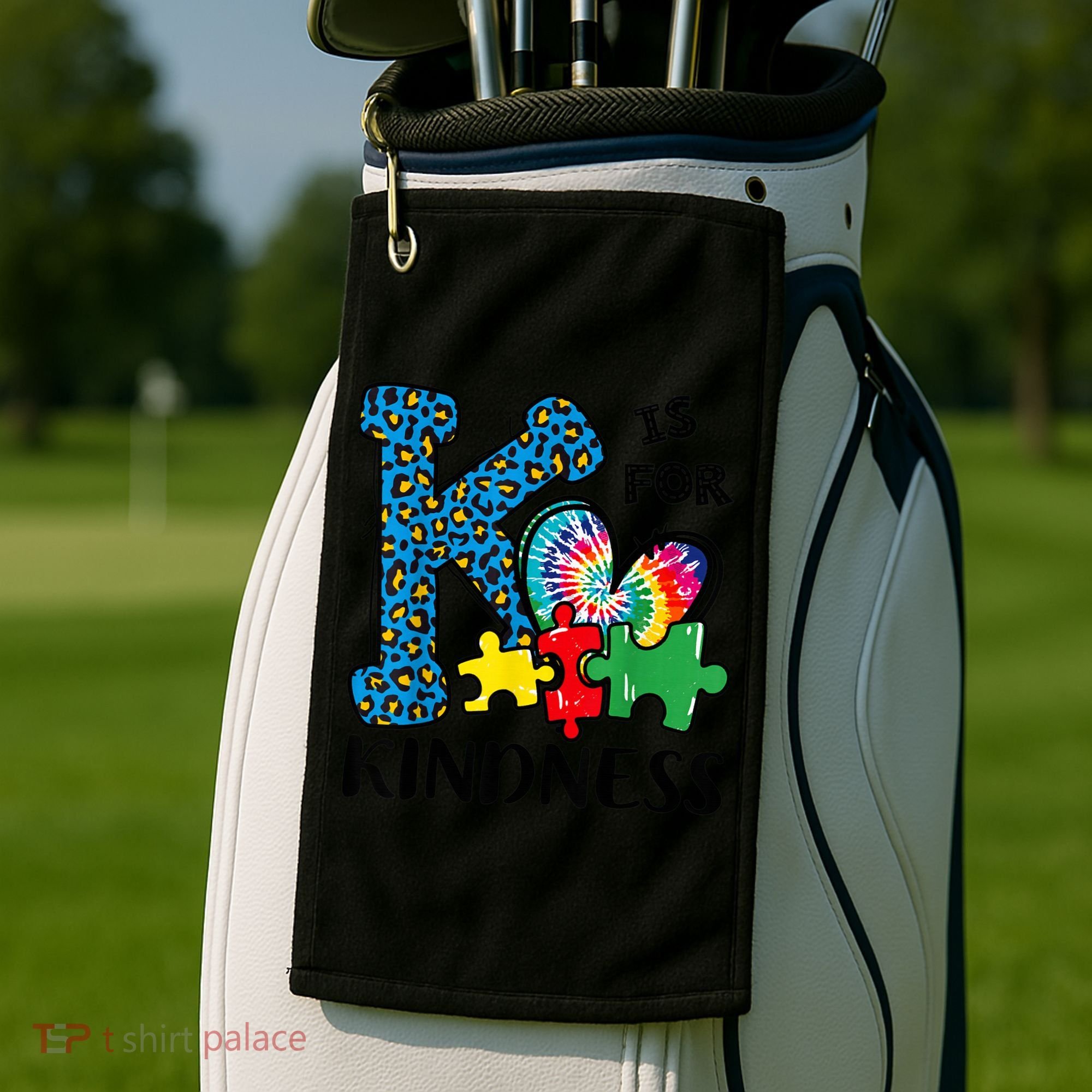 Autism Awareness K Is For Kindness Puzzle Piece Be Kind Golf Towel
