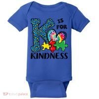 Autism Awareness K Is For Kindness Puzzle Piece Be Kind Baby Bodysuit thumb 0