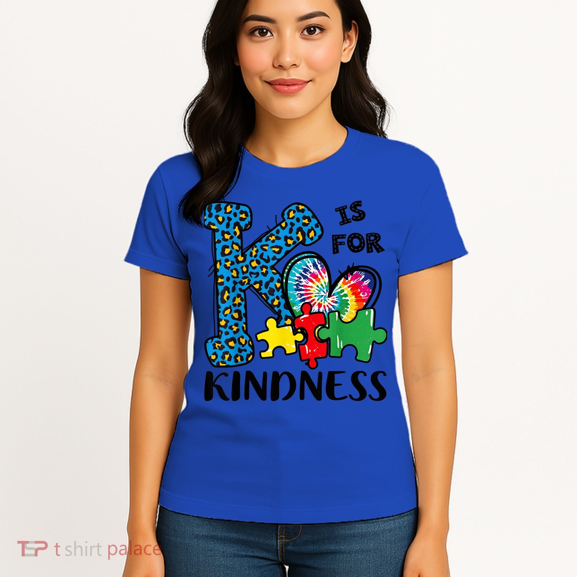 Autism Awareness K Is For Kindness Puzzle Piece Be Kind Women's T-Shirt