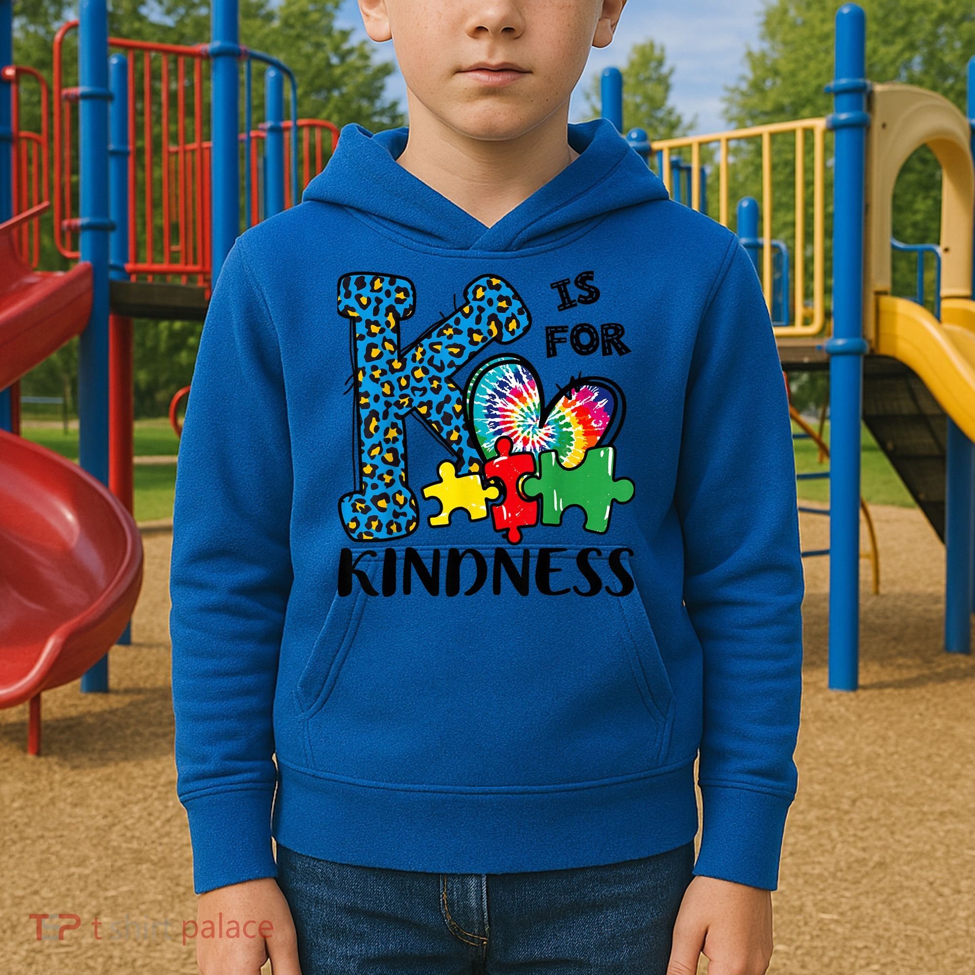 Autism Awareness K Is For Kindness Puzzle Piece Be Kind Kids Hoodie