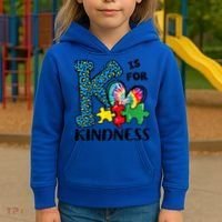 Autism Awareness K Is For Kindness Puzzle Piece Be Kind Kids Hoodie thumb 3