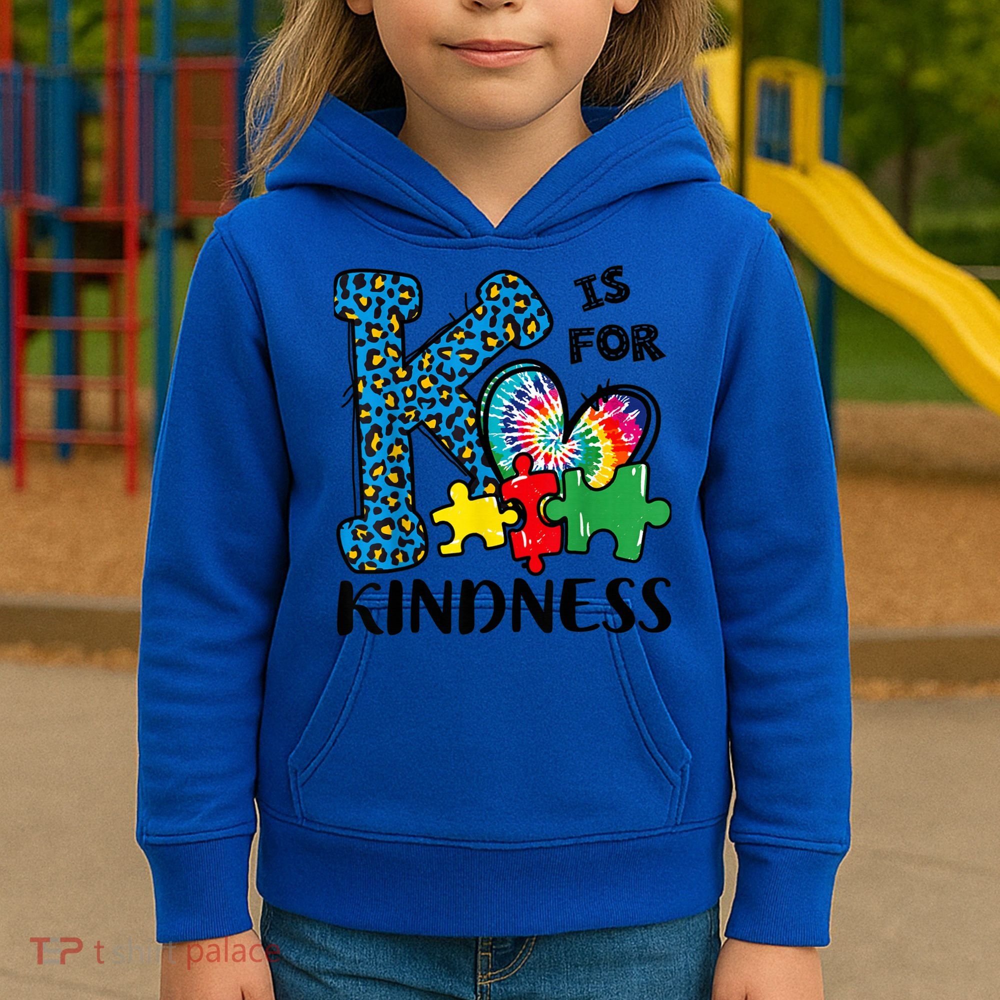Autism Awareness K Is For Kindness Puzzle Piece Be Kind Kids Hoodie