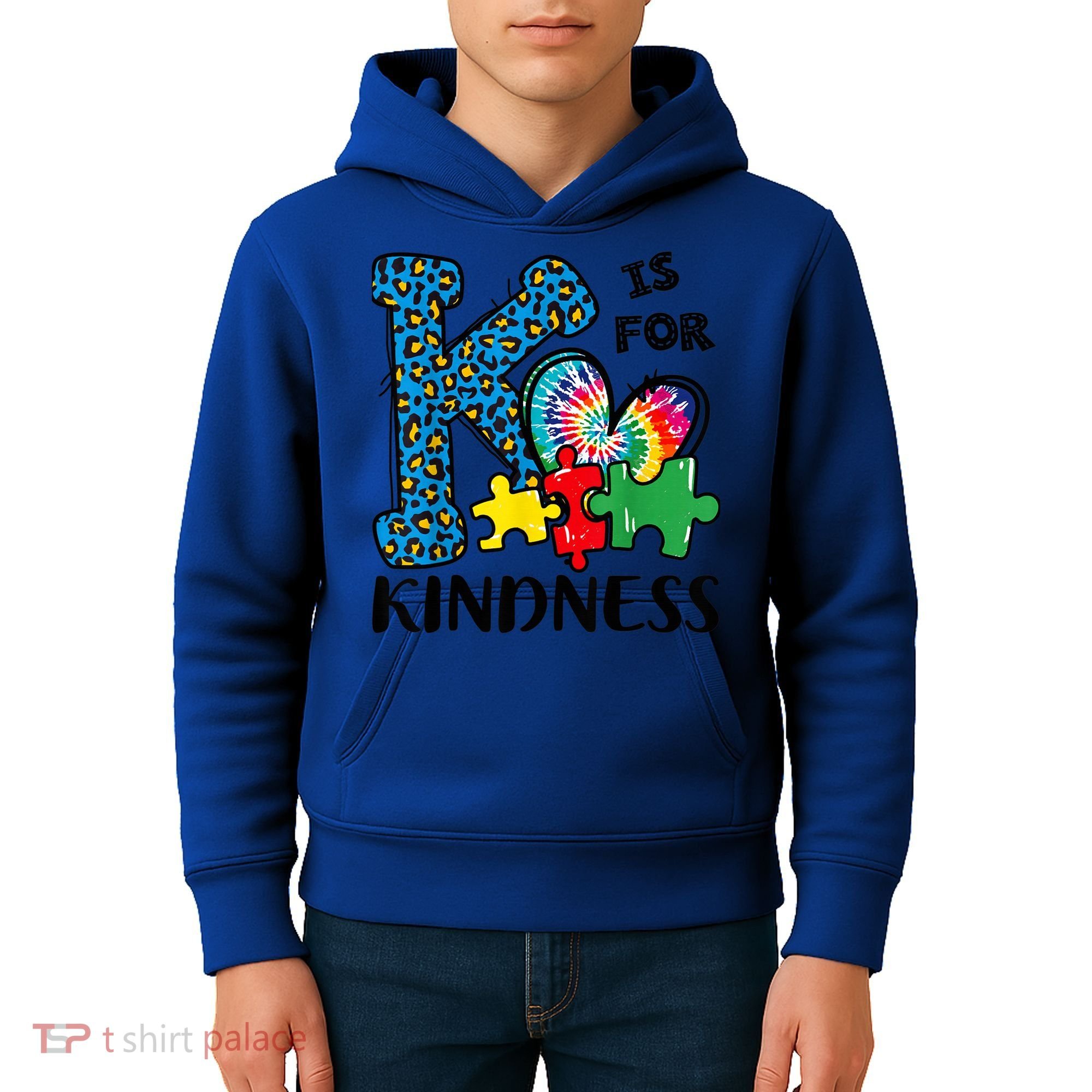 Autism Awareness K Is For Kindness Puzzle Piece Be Kind Kids Hoodie