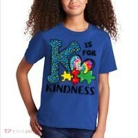 Autism Awareness K Is For Kindness Puzzle Piece Be Kind Kids T-Shirt thumb 2