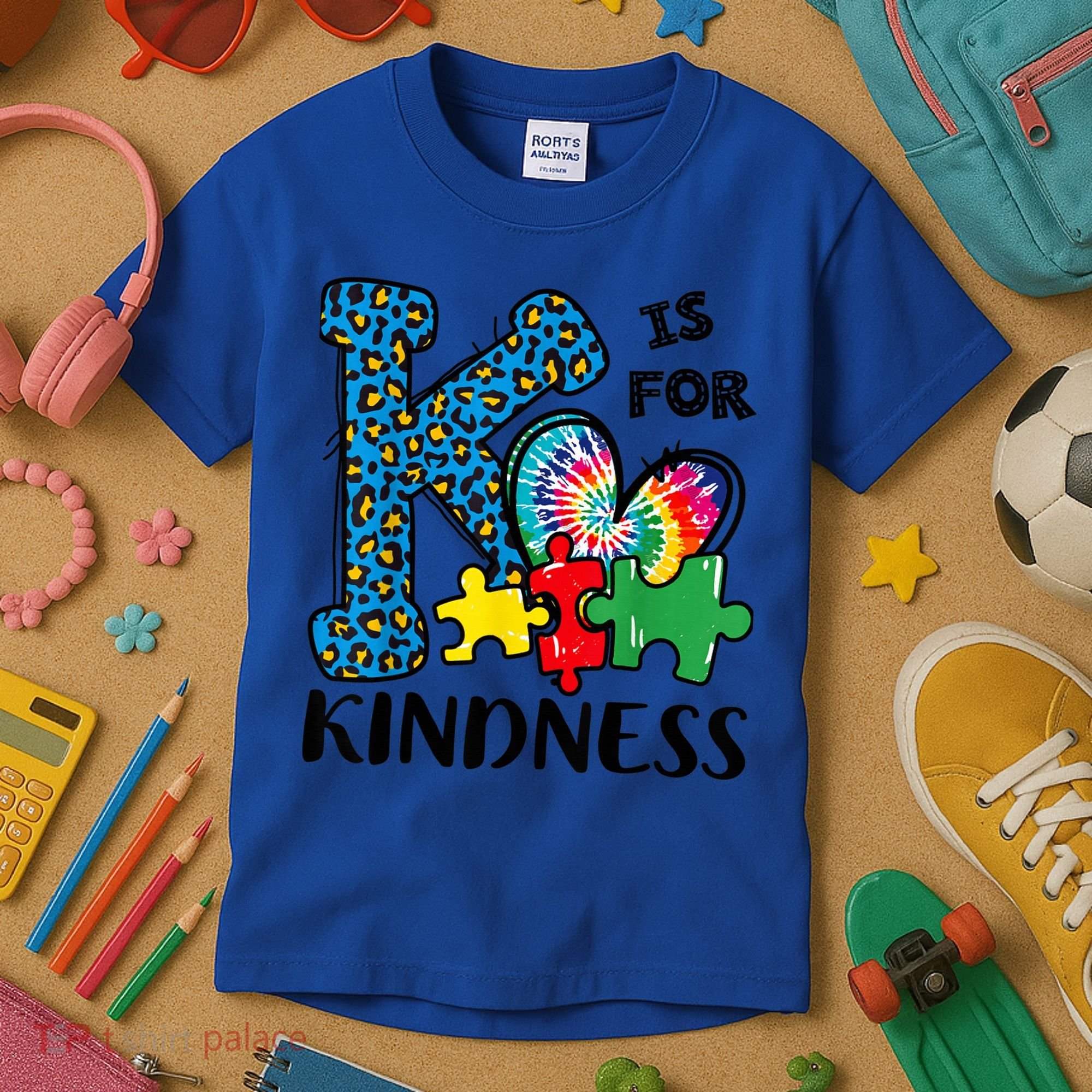 Autism Awareness K Is For Kindness Puzzle Piece Be Kind Kids T-Shirt