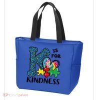 Autism Awareness K Is For Kindness Puzzle Piece Be Kind Tote Bag thumb 3