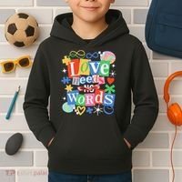 Autism Awareness Love Needs No Word Kids Hoodie thumb 2
