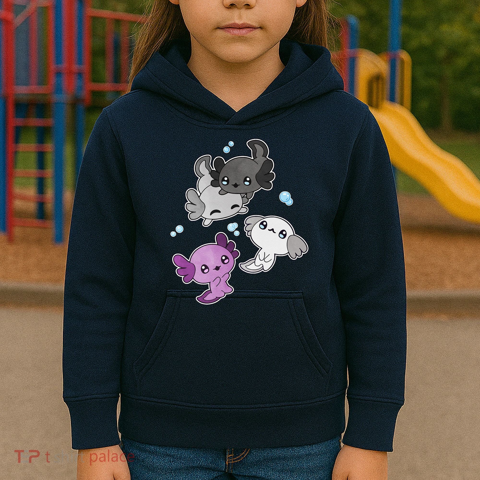 Asexual Axolotl LGBT Demisexual Ace Pride Flag Pet Aquarium Kids Hoodie