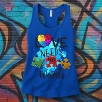Autism Awareness Love Needs No Words In April We Wear Blue Cute Gift Women's Tank Top thumb 3