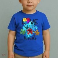 Autism Awareness Love Needs No Words In April We Wear Blue Cute Gift Toddler T-Shirt thumb 2
