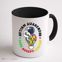 Autism Awareness Love Accept Inspire Astronaut Lightbulb Coffee Mug thumb 1
