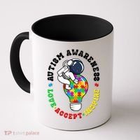 Autism Awareness Love Accept Inspire Astronaut Lightbulb Coffee Mug thumb 0