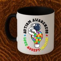 Autism Awareness Love Accept Inspire Astronaut Lightbulb Coffee Mug thumb 2