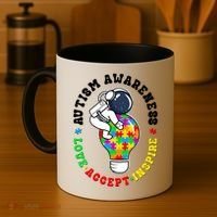 Autism Awareness Love Accept Inspire Astronaut Lightbulb Coffee Mug thumb 4