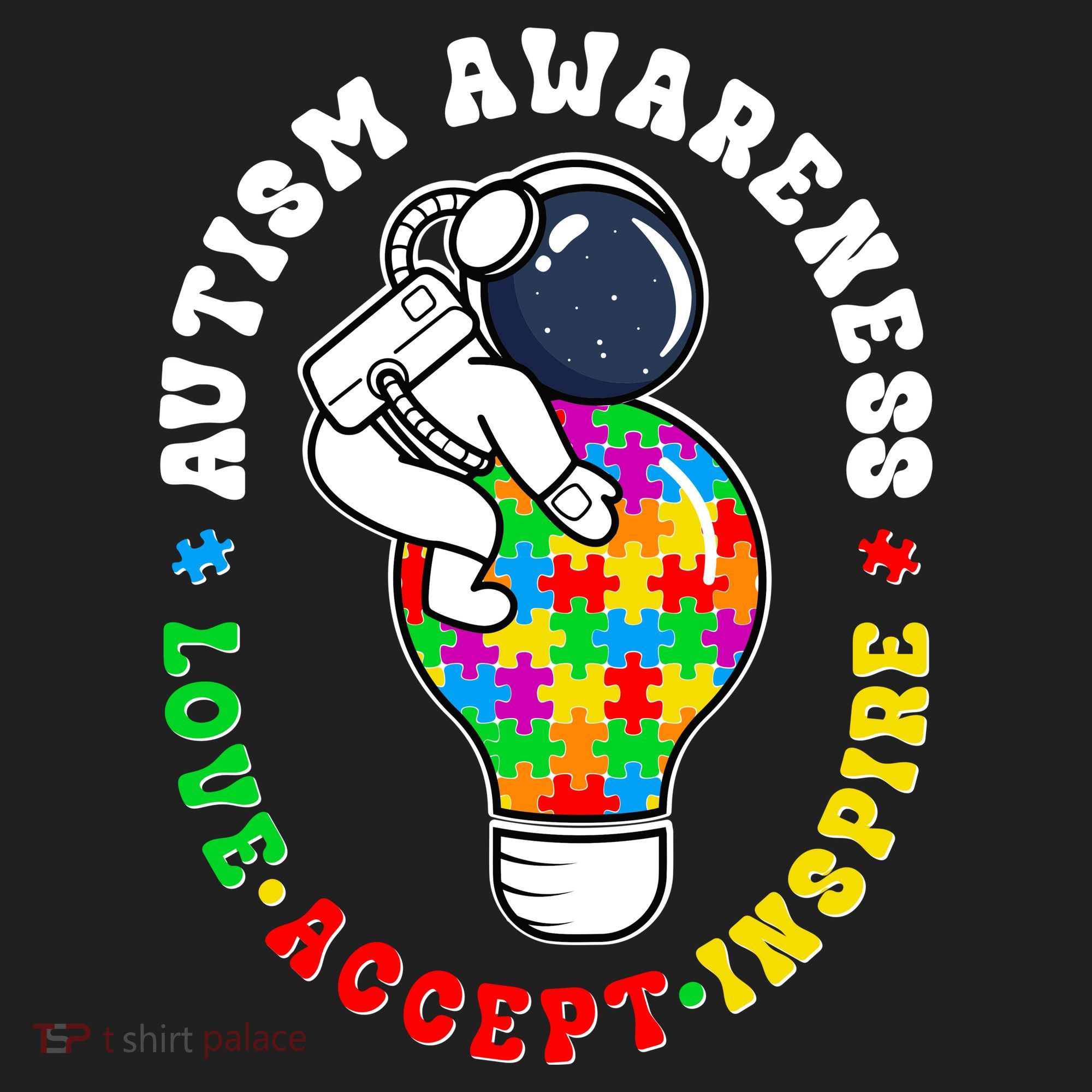 Autism Awareness Love Accept Inspire Astronaut Lightbulb Beanie