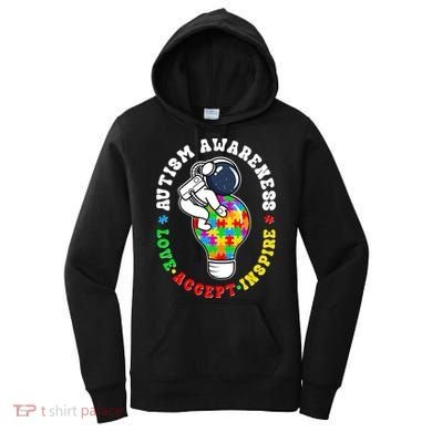 Autism Awareness Love Accept Inspire Astronaut Lightbulb Women's Hoodie