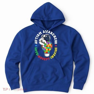Autism Awareness Love Accept Inspire Astronaut Lightbulb Hoodie