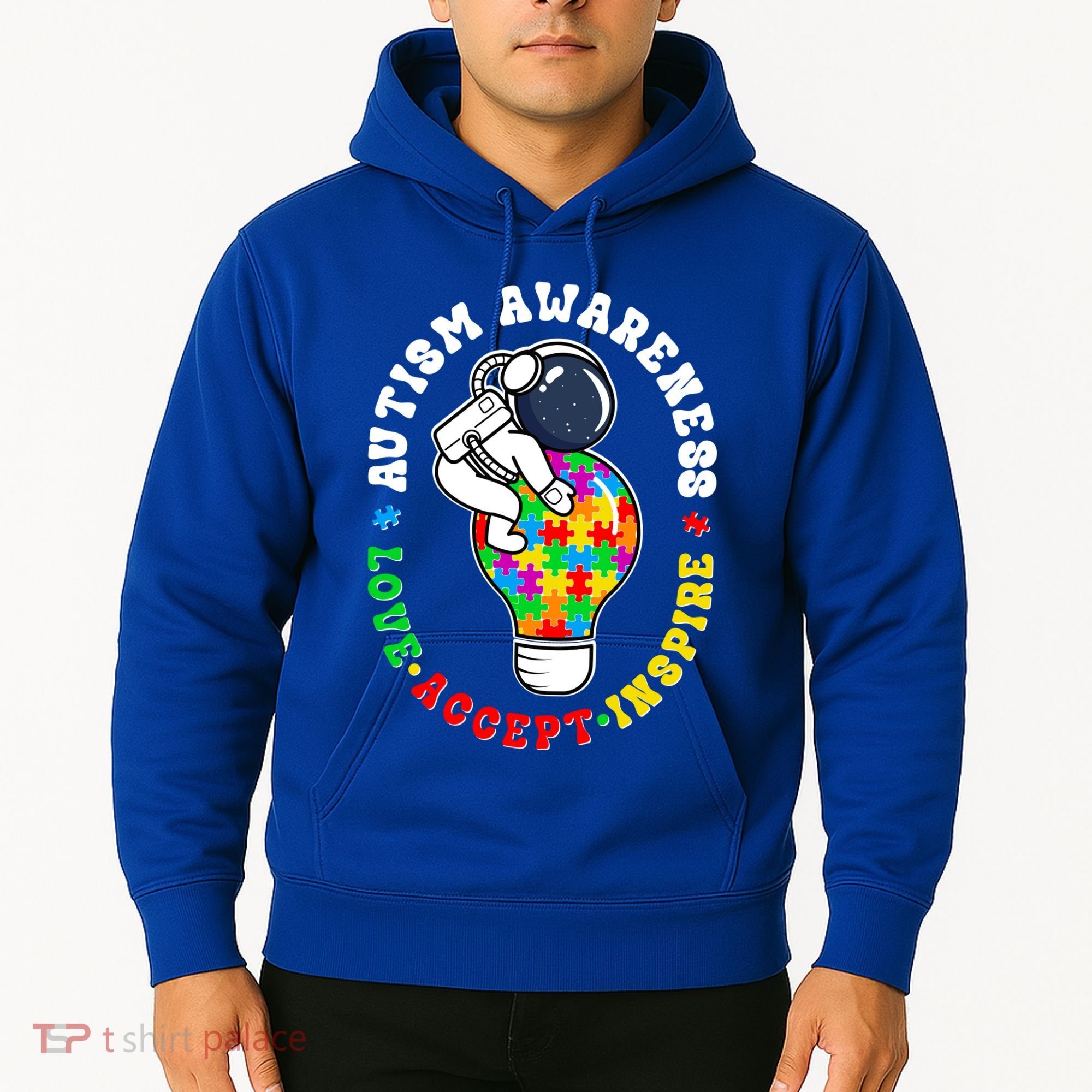 Autism Awareness Love Accept Inspire Astronaut Lightbulb Hoodie