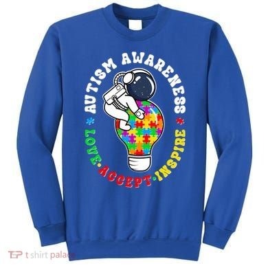 Autism Awareness Love Accept Inspire Astronaut Lightbulb Sweatshirt