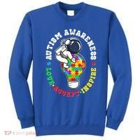 Autism Awareness Love Accept Inspire Astronaut Lightbulb Sweatshirt thumb 0