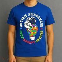 Autism Awareness Love Accept Inspire Astronaut Lightbulb T-Shirt thumb 3