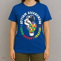 Autism Awareness Love Accept Inspire Astronaut Lightbulb T-Shirt thumb 4