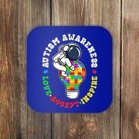 Autism Awareness Love Accept Inspire Astronaut Lightbulb Coaster thumb 0