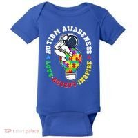 Autism Awareness Love Accept Inspire Astronaut Lightbulb Baby Bodysuit thumb 0