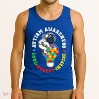 Autism Awareness Love Accept Inspire Astronaut Lightbulb Tank Top thumb 3