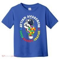 Autism Awareness Love Accept Inspire Astronaut Lightbulb Toddler T-Shirt thumb 0