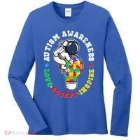 Autism Awareness Love Accept Inspire Astronaut Lightbulb Women's Long Sleeve Shirt thumb 0