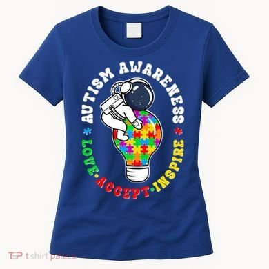 Autism Awareness Love Accept Inspire Astronaut Lightbulb Women's T-Shirt