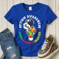 Autism Awareness Love Accept Inspire Astronaut Lightbulb Women's T-Shirt thumb 3