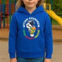 Autism Awareness Love Accept Inspire Astronaut Lightbulb Kids Hoodie thumb 3