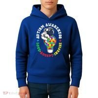 Autism Awareness Love Accept Inspire Astronaut Lightbulb Kids Hoodie thumb 4